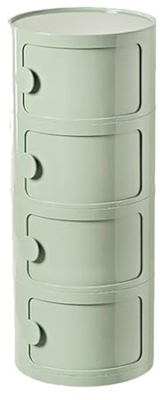 Green 4-Tier Round Nightstand with Drawers - Narrow Bedside Cabinet & Storage Chest with Sliding Doors for Bedroom Living Room & Bathroom