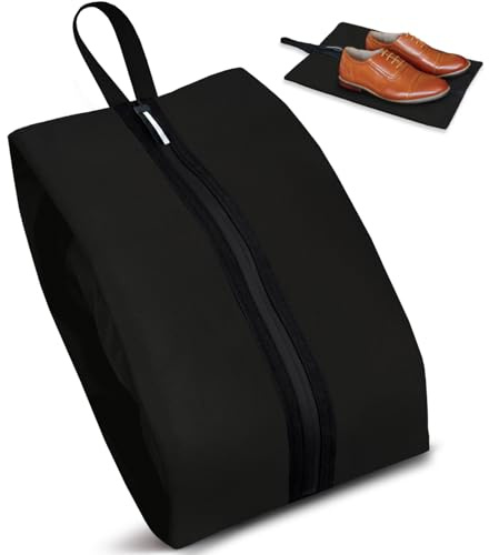 Schuhbeutel für Reise mit Tragegriff, Schuhtasche mit Reißverschluss als Koffer Organizer und Aufbewahrungstasche, Wiederverwendbar und Atmungsaktiv für Männer und Frauen (1, Schwarz)
