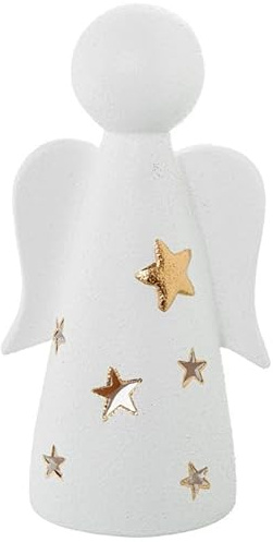 Kerzenhalter eines Engels aus Keramik in Weiß und Gold, 16 x 13 x 31 cm