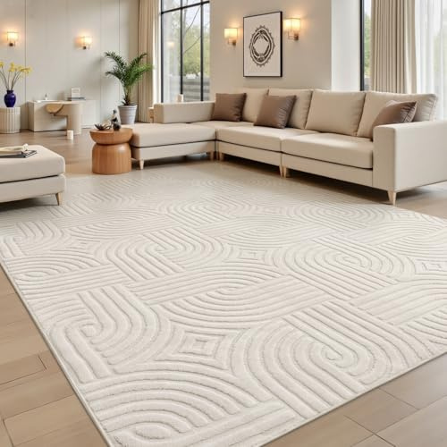 Enyhom Wohnzimmer Teppich, 200 x 300 cm Kurzflor Flauschig Wohnzimmerteppich 3D Optik Hochwertiger Moderner Pflegeleicht Teppiche rutschfest Teppich für Esszimmer Schlafzimmer Kinderzimmer, Beige