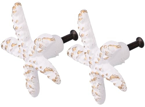 NIYANGLE Pomelos de Puerta Retro de Hierro Fundido Estrella de Mar en Color Claro, Tiradores de Cajón Estilo Mediterráneo, Manijas para Armario Infantil, Pack 2 Unidades, Decoración