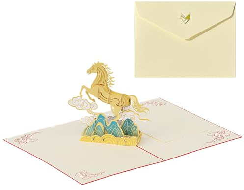Generico Tarjetas de Año Nuevo 2026 - Recuerdo coleccionable | Decoraciones de tarjetas de felicitación del año del caballo | Bendiciones de boda de Navidad Padres Marido Esposa
