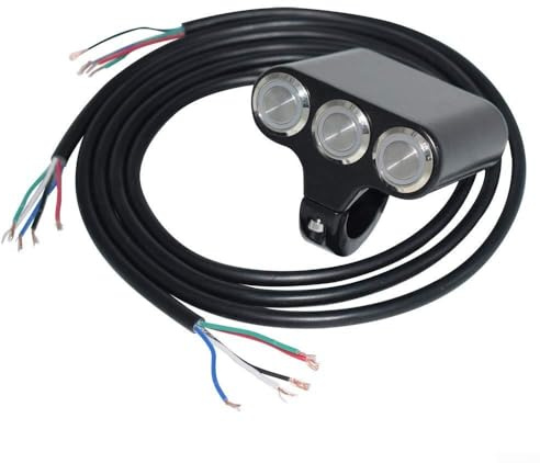 Interruptor de 3 botones montado en el manillar para moto de cross para ATV con luz LED integrada, carcasa de aleación de aluminio para condiciones de conducción al aire libre (triple agujero)