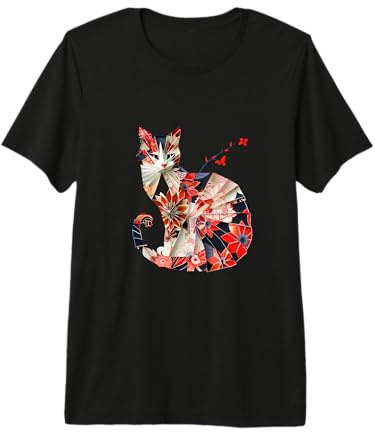 Gatto Origami Gatti Giapponesi in Fiore di ciliegio Giappone Maglietta Premium
