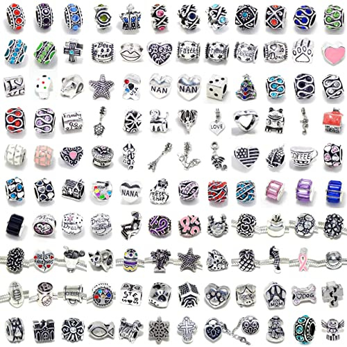 Surprise Charms set of 50 Beards Silver Plated Stater Charms Fits PANDORA Jewelry for European Snake Chain Bracelets no Duplicates