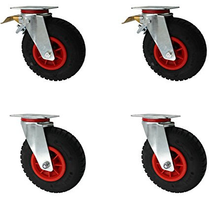 Set 230 mm Luftberefte Transportrollen 2 x Lenkrollen Bremse + 2 x LenkrollenTransportgeräterolle