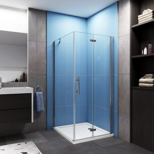 Mamparas Angular Plegable + Panel Fijo 6mm Antical 80x70x185cm + Plato de Ducha