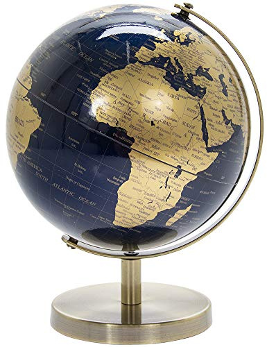 Lesser & Pavey LP44776 Vintage Rotating Gold and Blue World Globe with Metal Stand for Your Desk/Office, 19cm