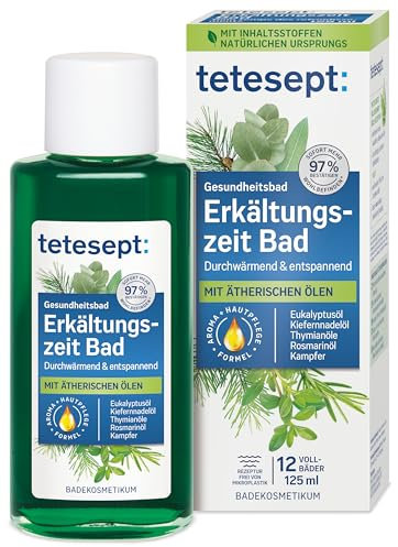 tetesept Erkältungszeit Bad - Gesundheitsbad für die kalte Jahreszeit mit 5 ätherischen Ölen - Wohltuender Badezusatz zur Entspannung von Körper und Geist - 1 x 125 ml