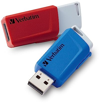 VERBATIM Store 'n' Click USB-Stick 2x I USB 3.2 Gen 1 I 32GB I Speicherstick mit Verriegelungsmechanismus I USB-3 I externer Speicher für Laptop Notebook & Co I bis 5 Gbit/s I rot blau