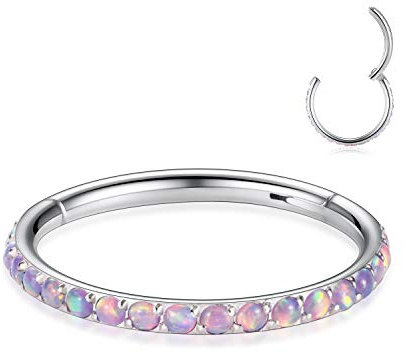 hengkaixuan 16G Opal Gold Nasenringe Chirurgischer Stahl Septum Clicker Segment Knorpel Unisex Ohrringe Creolen Daith Piercing Schmuck