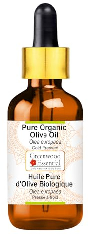Greenwood Essential Olio di oliva biologico naturale (Olea europaea) con contagocce in vetro, spremuto a freddo, 100 ml
