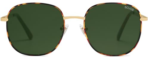 SOJOS Classic Trendy Square Sunglasses for Women Men Cute Big Frame Gold Shades SJ1137, Dark Tortoise/Green