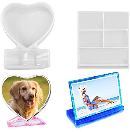 Set di 2 stampi in resina epossidica per cornice portafoto decorazione foto stampo in silicone per cuore foto stampo rettangolare per cornice fotografica personalizzata compleanno artigianato in