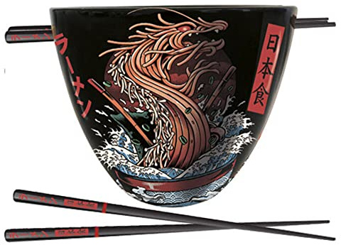 Pyramid International Bol à ramen -Dragon ramen - Coffret cadeau - illustrata - Céramique - 500ml, Blanc