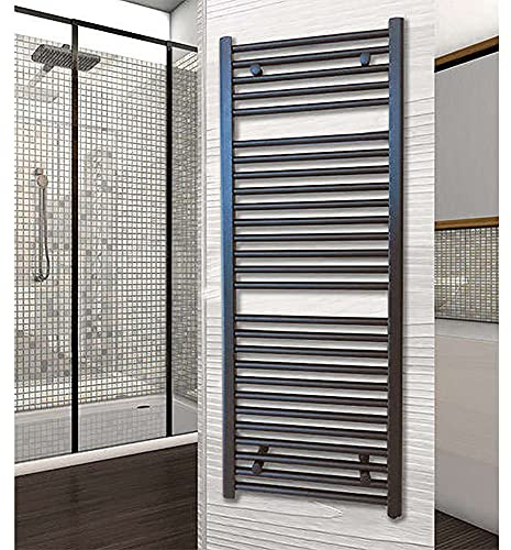 baanio - Radiador Toallero Agua Negro Mate | 80x50x45 cm, Hierro | Secatoallas Negro | Toallero Calefacción, Distancia Entre Ejes 45cm, Apto para Tubo Multicapa - PEX y Cobre