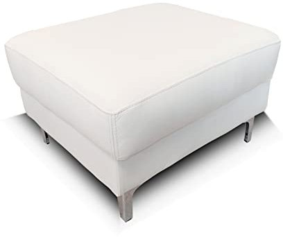 Quattro Meble Hocker aus weißem Echtleder Sitzhocker Rindsleder Sitzwürfel Fußhocker Polsterhocker Echt Leder Puff Modell KANTE mit trapezförmigen Edelstahl-Chromfüßen (50 x 50 x H-40 cm)