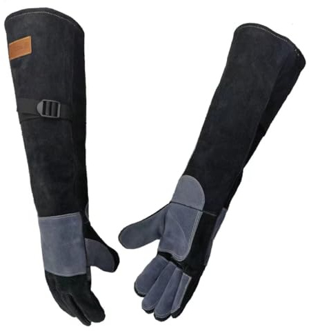 WZQH 23.6 In Leather Welding Gloves for Animal Handling,Grabbing Reptile, Grooming,Trips to Vet,BBQ,Fireplace.Puncture & Scratch Resistant, Bite Proof for Cat Dog Bird Falcon Livestock Snake L Black