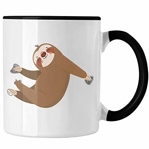 Trendation - Klettern Tasse Geschenk Outdoor Klettern Geschenkidee für Kletterer Faultier Grafik (Schwarz)
