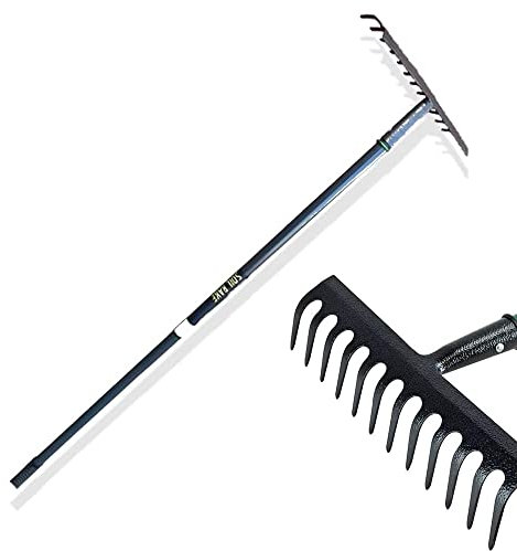 zeeyrak 12-teeth Heavy Duty Carbon Steel Garden Rake, Soil Rake, Metal Rake With Ergonomically Designed Handle, Gardening Tool For Loosening And Mixing Lawn Soil (black)