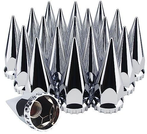 GREPSPUD 33mm x 4 3/4 Thread On Spike Lug Nut Covers Screw On, ABS Chrome Plastic Pointed Screw-on Lug Nuts Cover for Semi Trucks, Chromed Spiked Lug Nut Caps Pack of 20