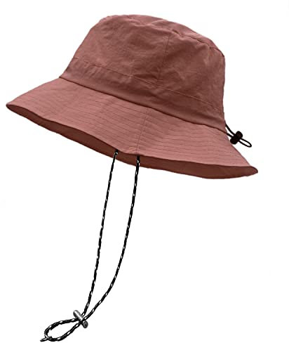 woogwin Wasserdichter Eimer-Regenhut mit Kinnriemen, schnell trocknend, verstaubar, Boonie-Sonnenhut, Safari-Hut, UV-Schutz, Rot/Ausflug, einfarbig (Getaway Solids), M/XL