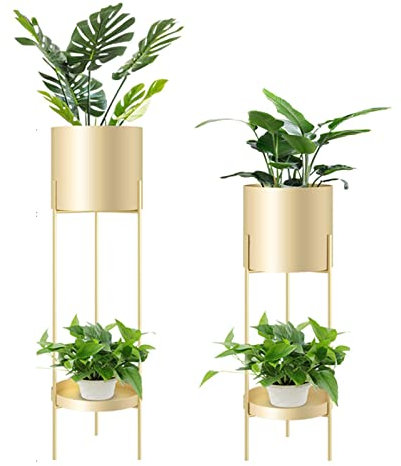 Wohnzimmer-Metallblumenständer Bodenblumentopfständer Innendekorationsständer Grünpflanzenständer Büro-Topfpflanzenständer (Color : Gold, S : B)