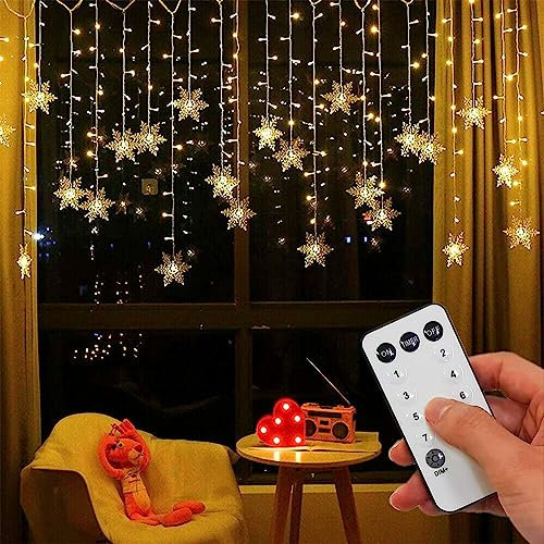 OAICIA Lichterkette LED Sterne Lichterketten 96 LED 3.5m Weihnachten Licht mit Stecker Fernsteuerung Innen 8 Modi für Weihnachten Halloween Balkon Vorhang Garten Party-Warmweiß