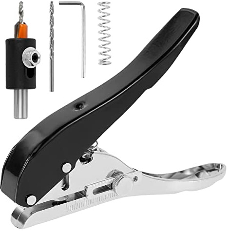 5 Pcs Single Hole Punch, 5/16inch Heavy Duty Hole Puncher, Edge Banding Punching Pliers Punching Tool with Limiters＆Countersink Drill for Paper Cards, Hard Film, Thin Wood (Black)