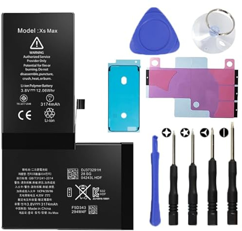 Batt-IPhone XS MAX Battery Replacement Kit Including Water Proof Sticker, Screwdriver, Suction Cup, Pry Tool - DIY Smartphone Repair, Professional Battery Replacement Accessories (.3174 mAh)