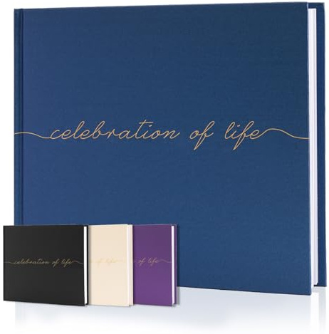 Braveriky Celebration of Life Funeral Guest Book - Twill Guestbook with Memory Table Sign - Hardcover Guest Sign in Book for Funeral Service - 320 Entries, 9x7.5, Navy