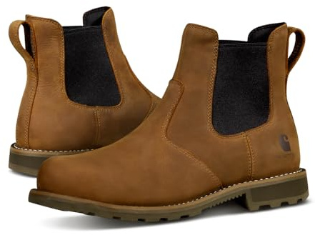 Carhartt Men’s Frontier Water Resistant Steel Toe Chelsea Boots – Slip-on Leather Build with Stretch Gore, EVA Midsole & Rugged Grip, Bison Brown Oil Tan - 15W