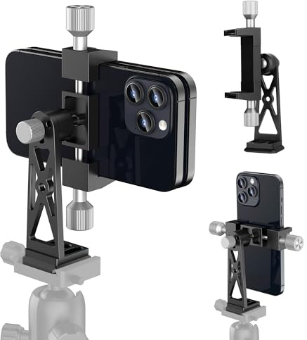 Peastrex Metal Phone Tripod Mount Extra Deep Clamp with Arca Prot Cold Shoe 360°Ball Head Cellphone Tripod Adapter for iPhone Galaxy Smartphone Stand Holder for Vlogging Video Camera Monitor