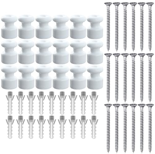 OASHISU 18 Stück Isolatoren aus Porzellan für Textilkabel Weiß Vintage | Porzellanisolatoren Aufputz Kabelhalter Kabelführung Wandpins Wand und Deckenpins Ø18mm Keramik-Isolatoren Isolatoren Keramik