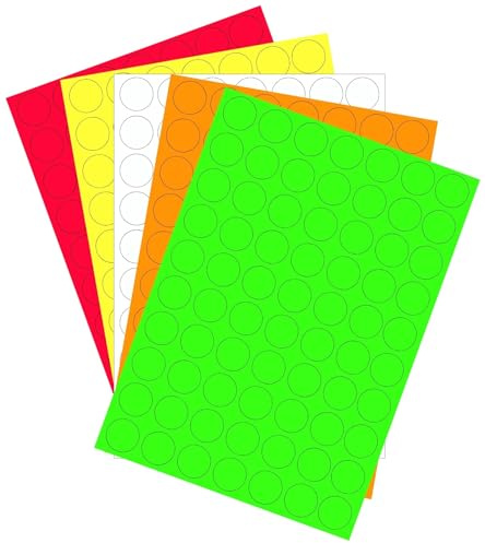 Easy8 1750 Dots 5 Farben - Bunte Klebepunkte, Durchmesser 26 mm. Bunte Klebeetiketten, A4, rund, Aufkleber, bedruckbar