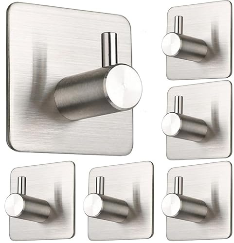 CYILIUEN Silber Haken 6 Stück Handtuchhaken Bad Hochwertige Handtuchhalter ohne Bohren für Bad und Küche