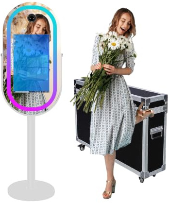 Cabine photo reflex numérique, miroir magique portable pour appareil photo, écran tactile, cabine photo de 54,6 cm pour fêtes, location de mariage (machine blanche)