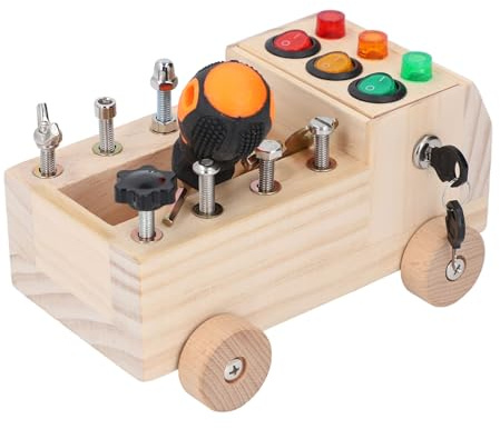 Auto-Schraubendreher-Brett-Set, Pädagogisches Kiefernholz, Holz-LKW-Brett, Kinderwerkzeuge mit Schalter und Schraubendreher-Werkzeugen, Pädagogisches Lernspielzeug,