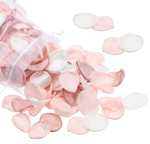 PATIKIL Rosblad i silke, 500-pack konstgjorda blomblad falska blomkorgar kronblad för bröllopsdekoration middagsbord gång spridning, rosa/gräddfärgad/ljusrosa