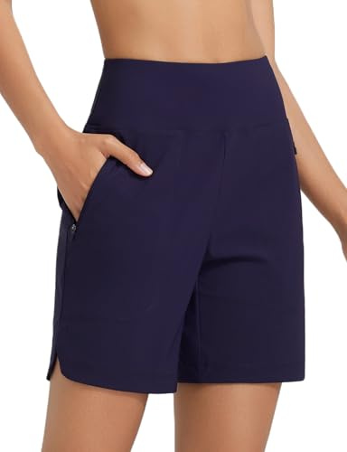 BALEAF Badshorts för kvinnor 18 cm med solskydd badbyxor klorresistenta strandbyxor UPF50+, Djupblå, L