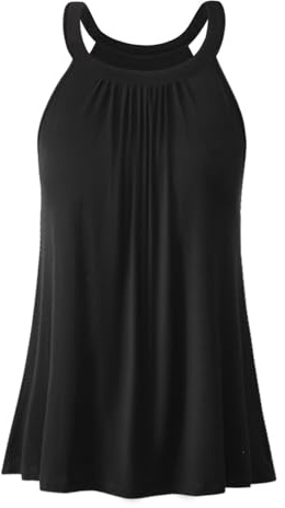 Knuffnee Damen Tank Tops mit Integriertem BH Neckholder Unterhemd Loose Fit Ärmellose Shirt Top Schwarz M