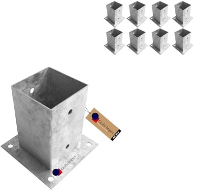 GeZu Impex Post Base 71 x 71 mm Hot Dip Galvanised Set of 8 Fence Support Brackets Deck Holder pergola Pavilion Base Bolt Down Shoe