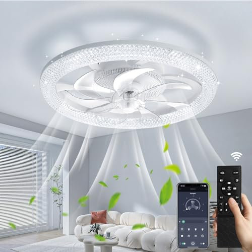 papasbox Φ47cm LED Ceiling Fans with Lights and Reversible Remote - 3000/4500K/6500K with Memory Ceiling Fan Light 6 Speed Levels Stepless Dimming 2H Light Timming Modern Fan Lighting
