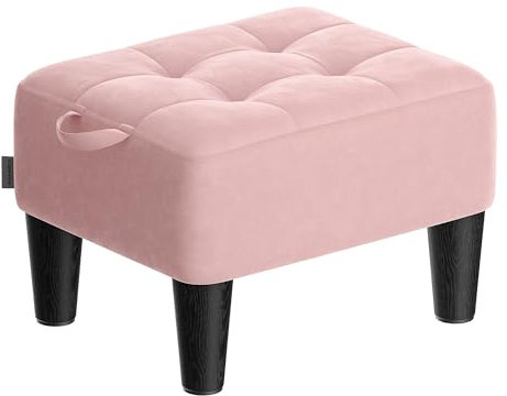 SONGMICS Sammetspuff, Tjock stoppning, 150 kg lastkapacitet, för vardagsrum, sovrum, hall, pastellrosa och bläcksvart LOM501R01