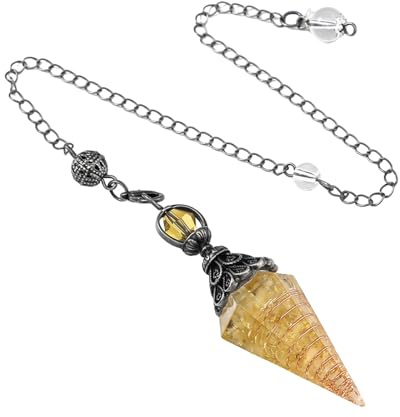 jiingekk Pendule en lazuli, pendules naturels, pierre de guérison hexagonale en cristal pour divination et travail énergétique Reikis Cadeaux en cristal – Citrine
