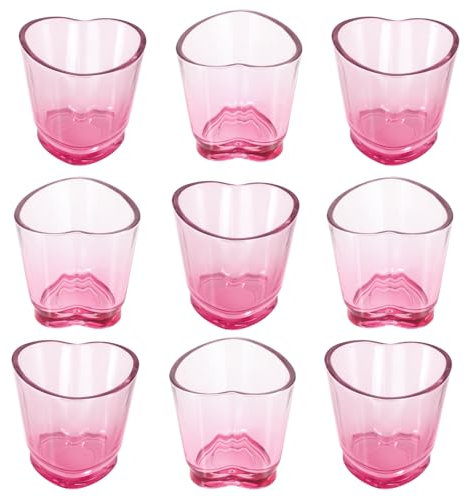 TranRantic 9 Piezas Vasos de Chupito de Cristal, 1,5 oz/45 ml Vasos de Chupito de Corazón para Whisky, Tequila, Vodka y Licores, Vasos Chupitos Personalizados para Fiestas Bodas Bares (Rosa)