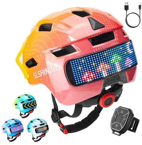 Bike Helmet for Kids 8-14/5-8 with Rechargeable 64 LED Safety Light Patterns Remote Control, Toddler Helmet for Kids 3-5 Breathable & Lightweight, Adjustable Detachable Visor for Multi-Sport