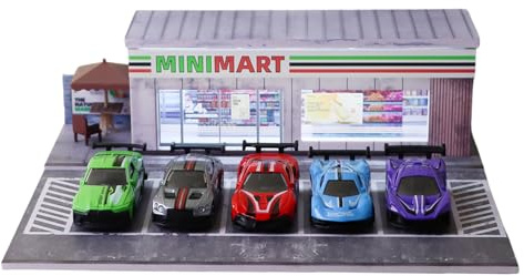 1/64 Model Car Display Shop Case for Adults, Premium in-House-Design Scale Diecast Parking Garage for Toy Cars, Toys Car Garage, Scenic Diorama Display Car Park with ith LED Lamps, Gifts for Men