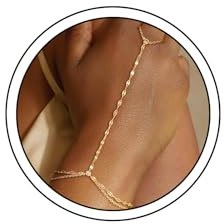 Nymora Gold Hand Chain Bracelet for Women – Trendy Dainty 14k Gold Plated Ring Bracelet, Hypoallergenic Finger Nail, Simple Elegant Hand Jewelry