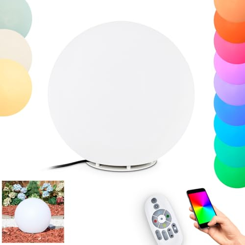 HOFSTEIN Kugelleuchte Ilorn, Kugellampe aus weißem Kunststoff, RGB Wegelampe Ø 39 cm mit Fernbedienung, CCT einstellbar 2700-6500, Farbwechsler, Außenleuchte für Garten, IP 65, E27 inkl., 60 Watt